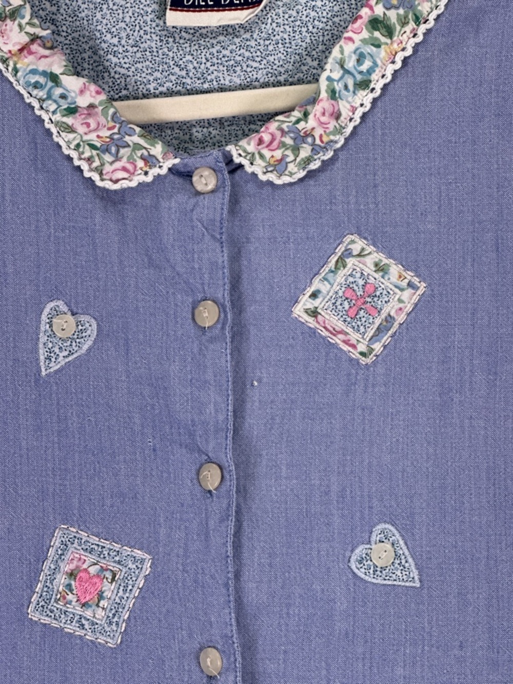 Bill Blass 90s Cottagecore Floral Lace Collar Chambray Blouse Blue Size L - Picture 4 of 13